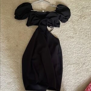 Elegant Black Puff Sleeve Dress